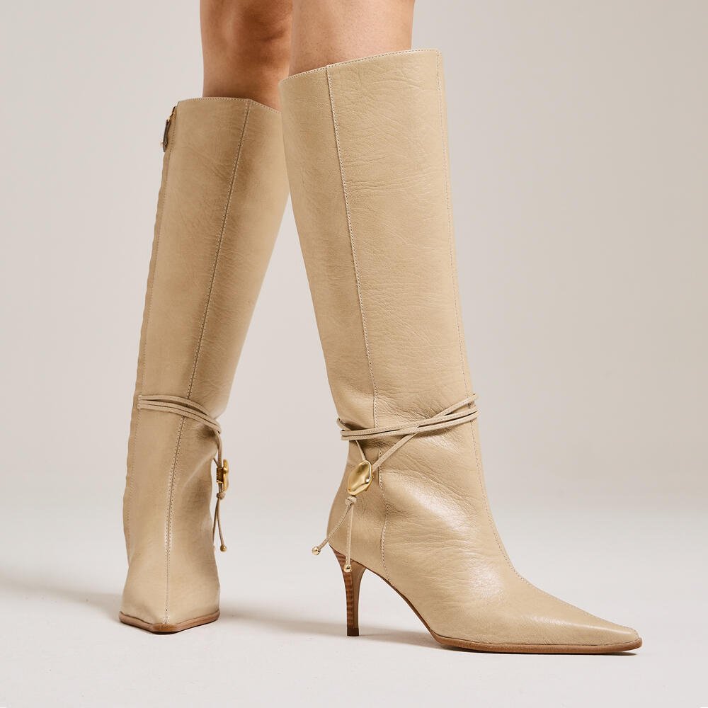 Bota Couro Bege Cano Longo Cecconello 2919001-2 Bege 2