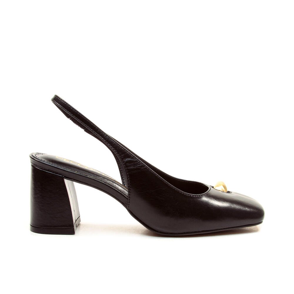 Slingback Couro Preto Salto Médio Cecconello 2940001-1