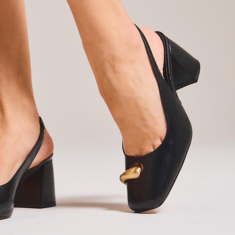 Slingback Couro Preto Salto Médio Cecconello 2940001-1 Preto 2