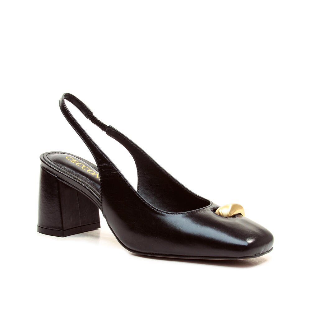 Slingback Couro Preto Salto Médio Cecconello 2940001-1 Preto 3