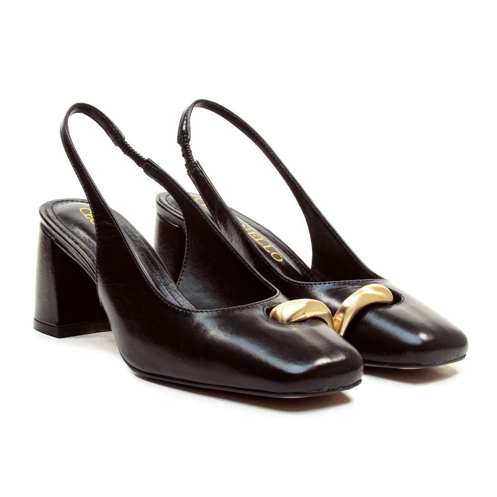 Slingback Couro Preto Salto Médio Cecconello 2940001-1 Preto 5