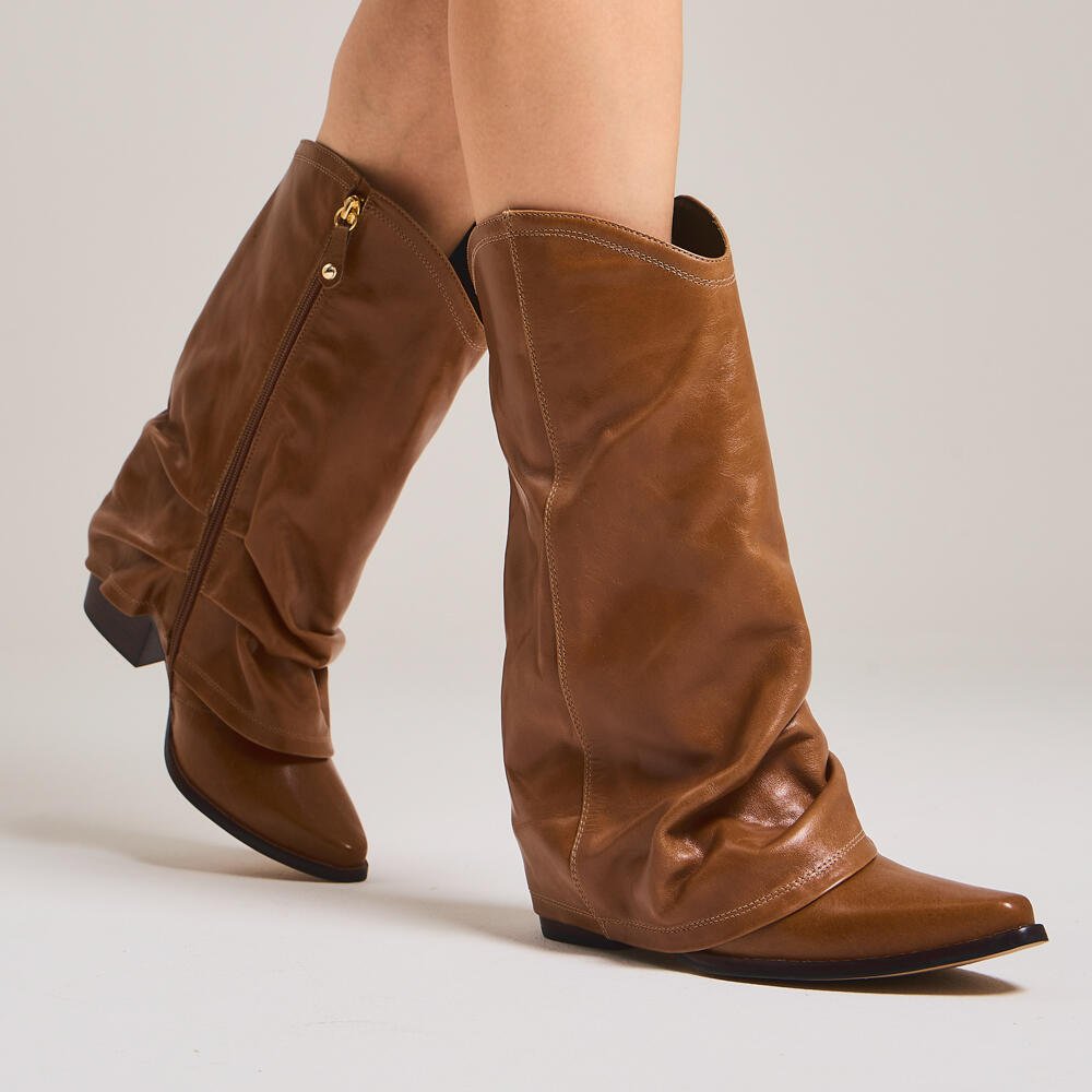 Bota Couro Marrom Cano Médio Cecconello 2619006-8 Marrom 2