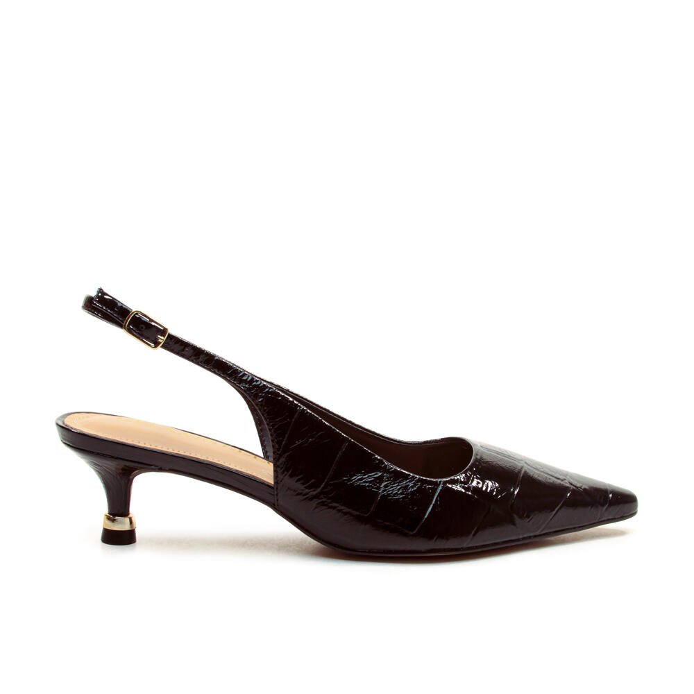 Slingback Couro Preto Salto Baixo Cecconello 2939001-1