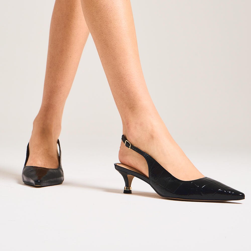 Slingback Couro Preto Salto Baixo Cecconello 2939001-1 Preto 2