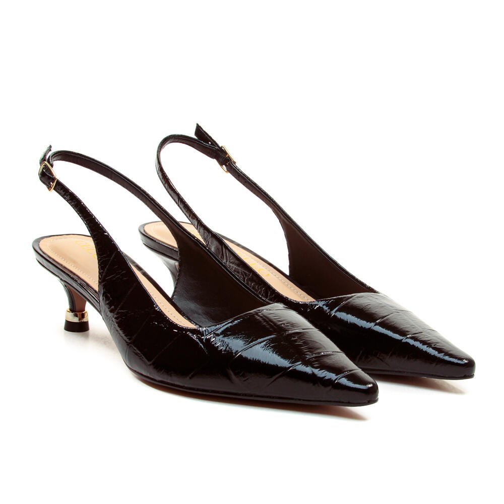 Slingback Couro Preto Salto Baixo Cecconello 2939001-1 Preto 5