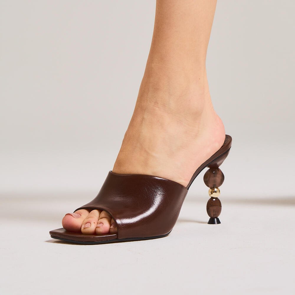 Tamanco Couro Marrom Salto Alto Cecconello 2934001-1 Marrom 2