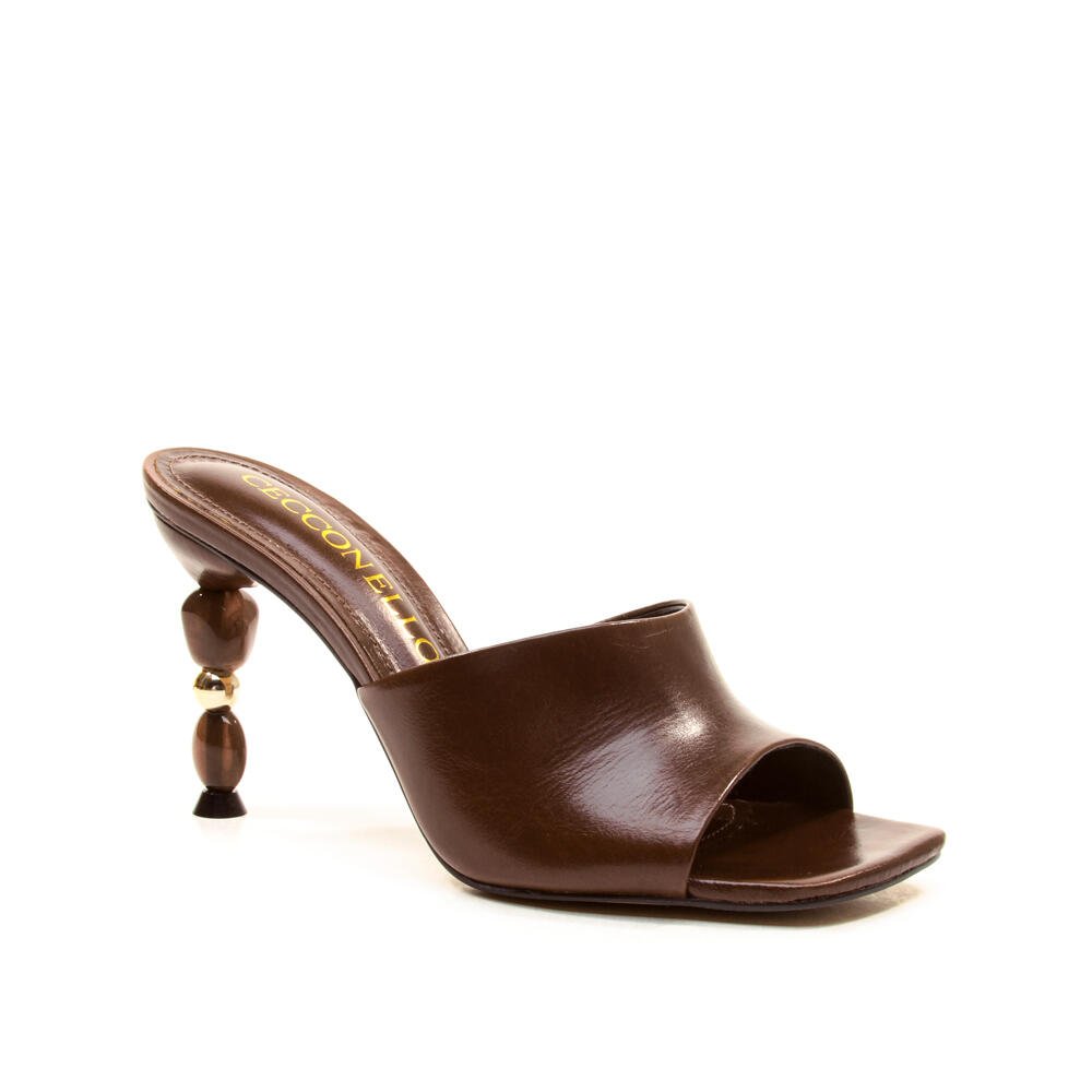 Tamanco Couro Marrom Salto Alto Cecconello 2934001-1 Marrom 3