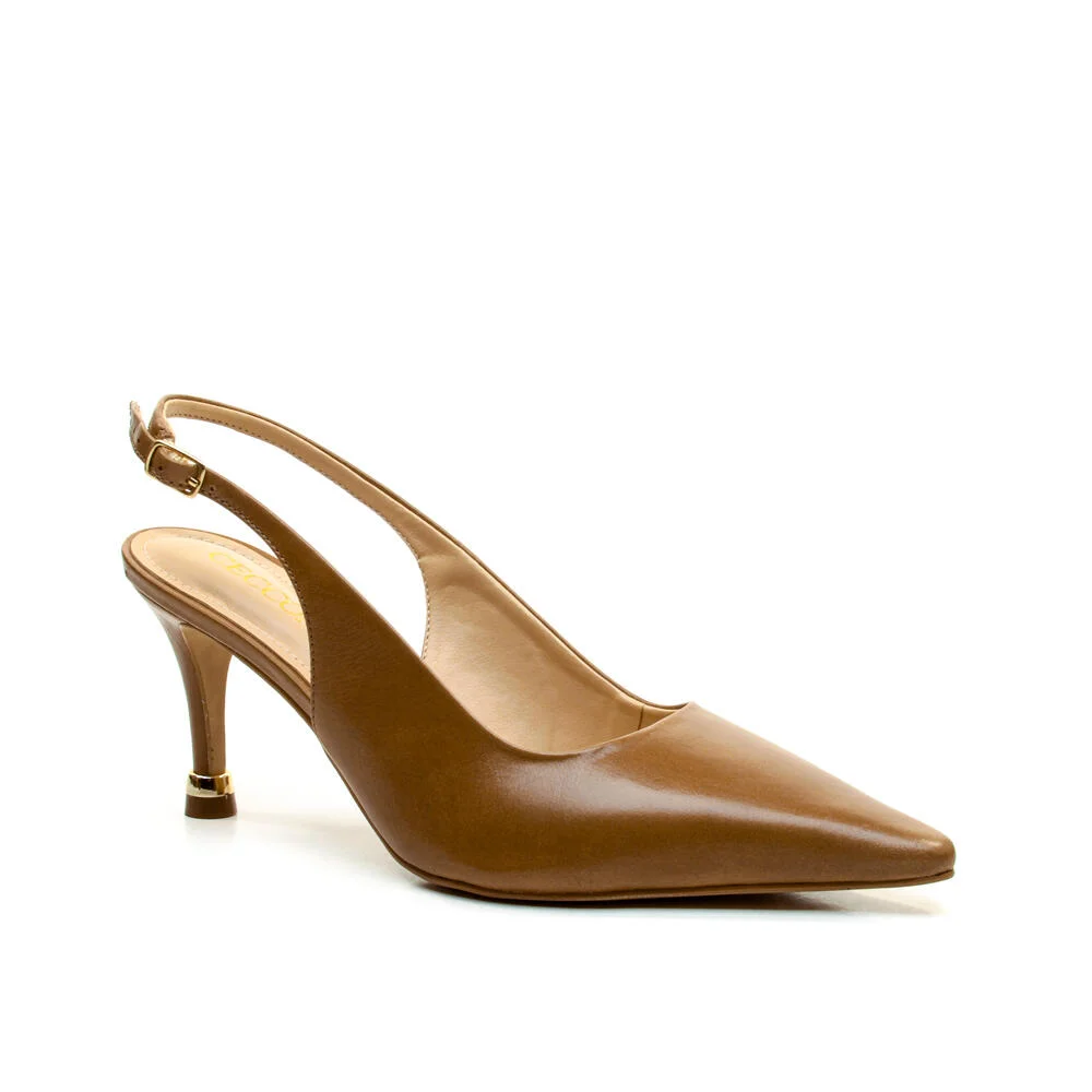 Slingback Couro Marrom Salto Médio Cecconello 2937001-4 Marrom 2