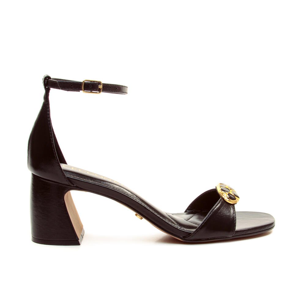 Sandália Couro Preto Salto Médio Cecconello 2899001-4