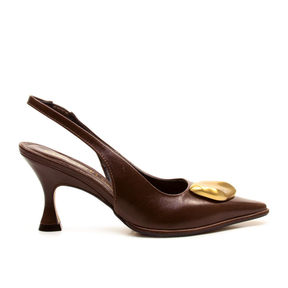 Slingback Couro Marrom Salto Médio Cecconello 2905003-4