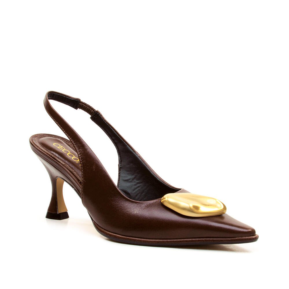 Slingback Couro Marrom Salto Médio Cecconello 2905003-4 Marrom 2