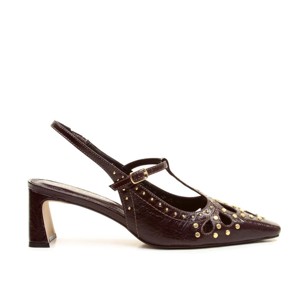 Slingback Couro Marrom Salto Baixo Cecconello 2901007-3