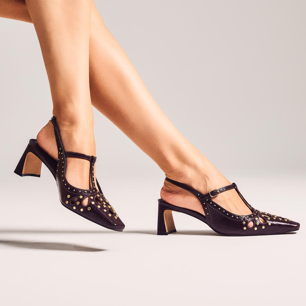 Slingback Couro Marrom Salto Baixo Cecconello 2901007-3 Marrom 2