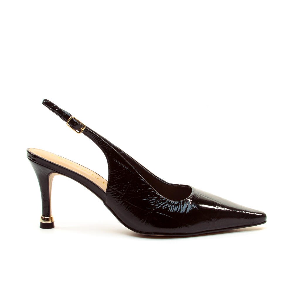 Slingback Couro Preto Salto Médio Cecconello 2937001-5