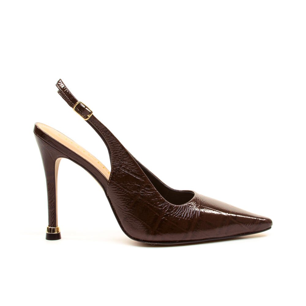Slingback Couro Marrom Salto Alto Cecconello 2938001-3