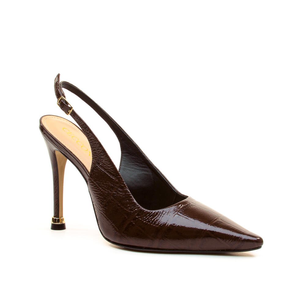 Slingback Couro Marrom Salto Alto Cecconello 2938001-3 Marrom 2