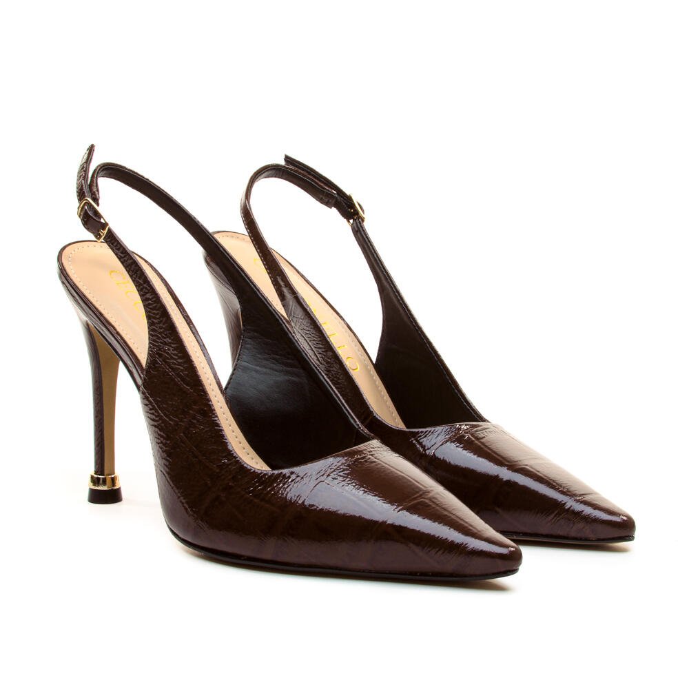 Slingback Couro Marrom Salto Alto Cecconello 2938001-3 Marrom 4