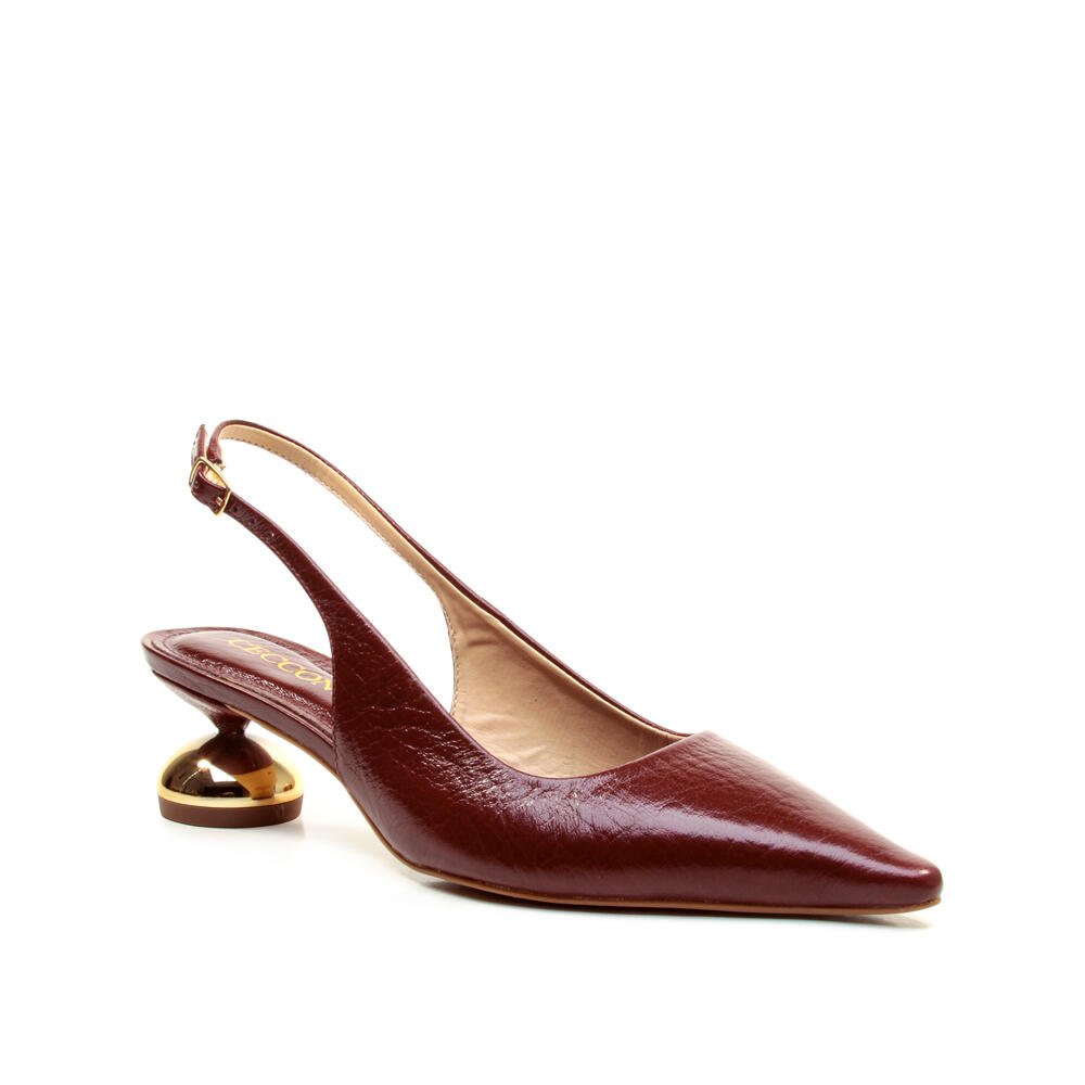 Slingback Couro Bordô Salto Baixo Cecconello 2976002-1 Bordô 3