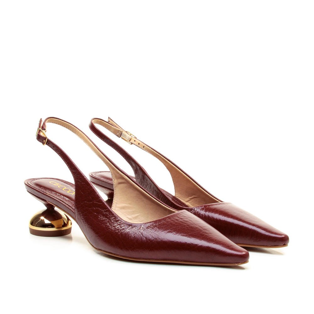 Slingback Couro Bordô Salto Baixo Cecconello 2976002-1 Bordô 5
