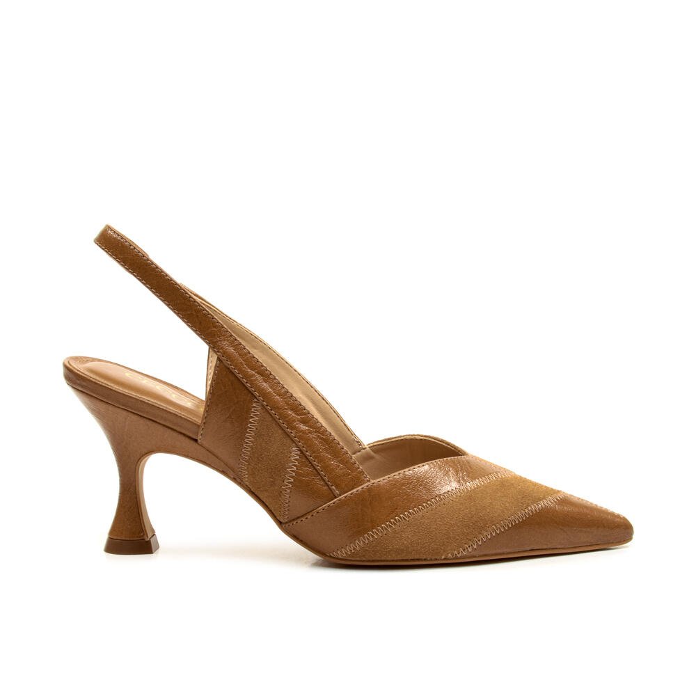 Slingback Couro Marrom Salto Médio Cecconello 2964001-2