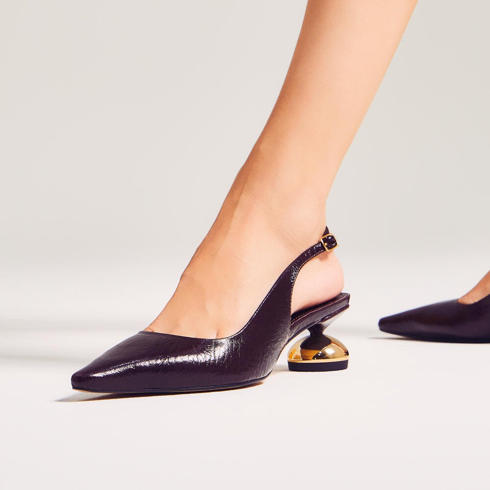 Slingback Couro Marrom Salto Baixo Cecconello 2976002-2 Marrom 2