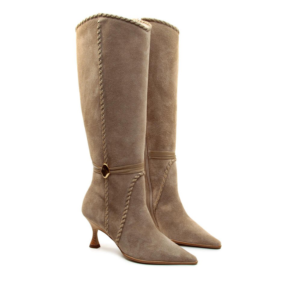 Bota Couro Nude Cano Longo Cecconello 2905008-3 Bege 5