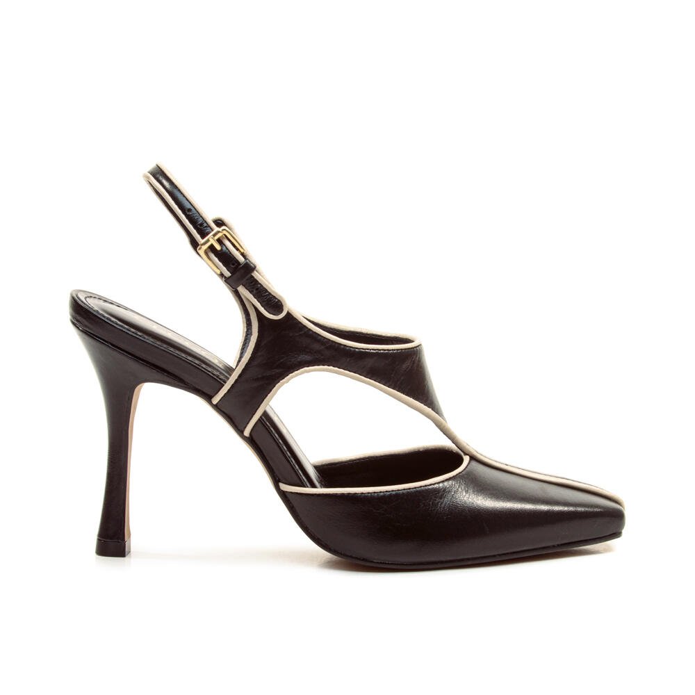 Slingback Couro Preto Cano Médio Cecconello 2962007-2