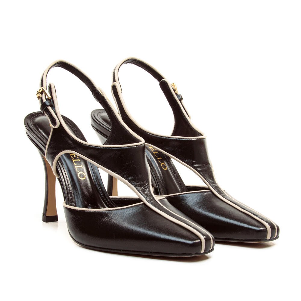 Slingback Couro Preto Cano Médio Cecconello 2962007-2 Preto 5