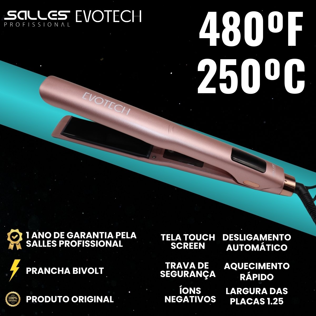 Prancha Evotech 1.25" 480F Bivolt Rose Salles Profissional Rose 6