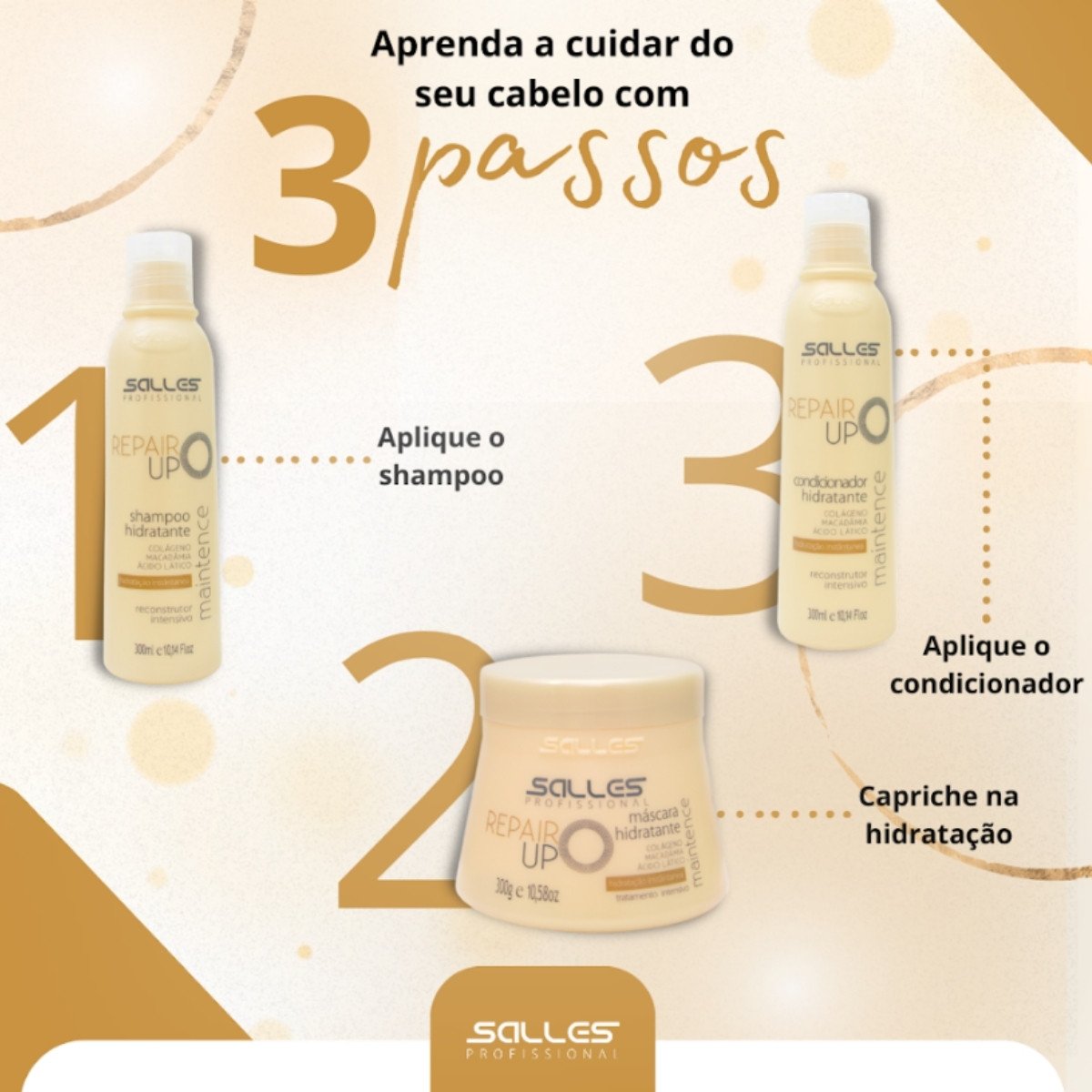 Kit Shampoo + Mascara + Condicionador Repair Up 300ml Salles ÚNICO 2