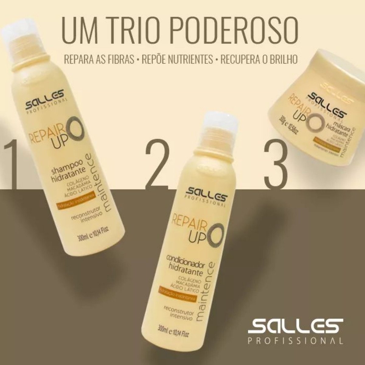 Kit Shampoo + Mascara + Condicionador Repair Up 300ml Salles ÚNICO 3