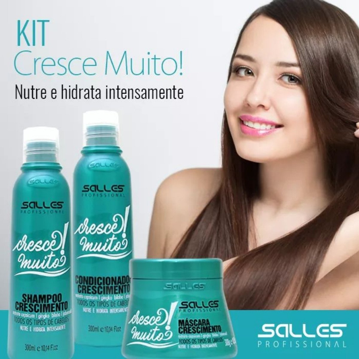 Kit Shampoo+Mascara+Condicionador Cresce Muito 300ml Salles ÚNICO 3