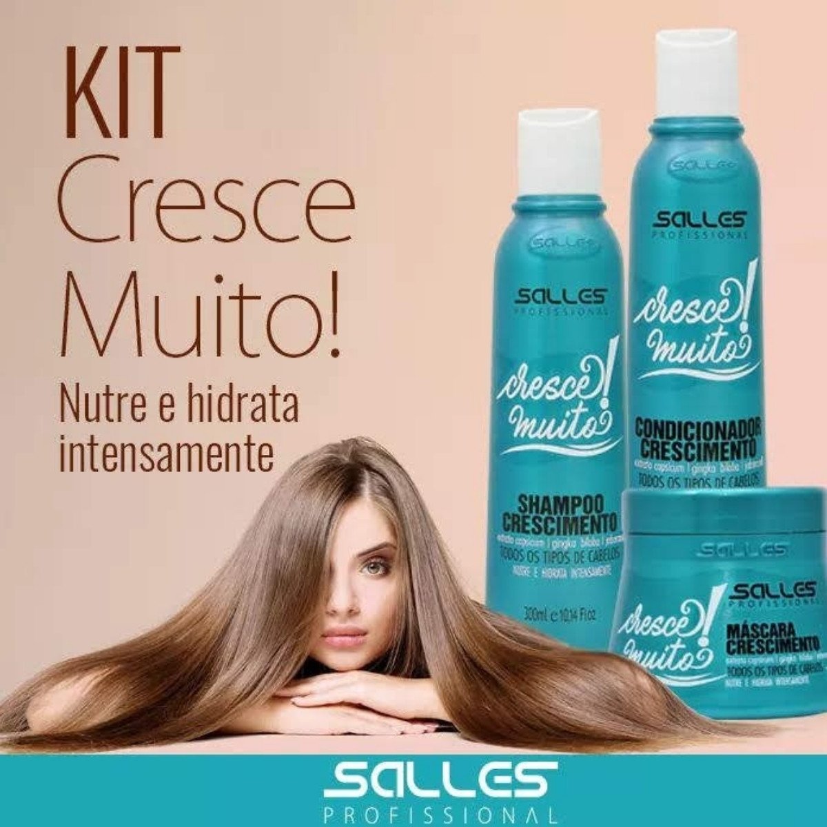 Kit Shampoo+Mascara+Condicionador Cresce Muito 300ml Salles ÚNICO 4