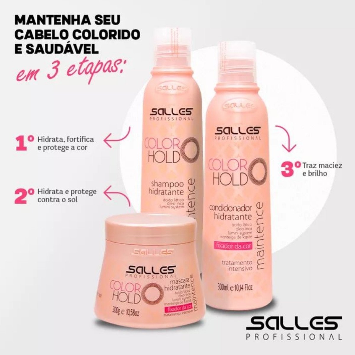 Kit Shampoo + Mascara + Condicionador ColorHold 300ml Salles ÚNICO 3