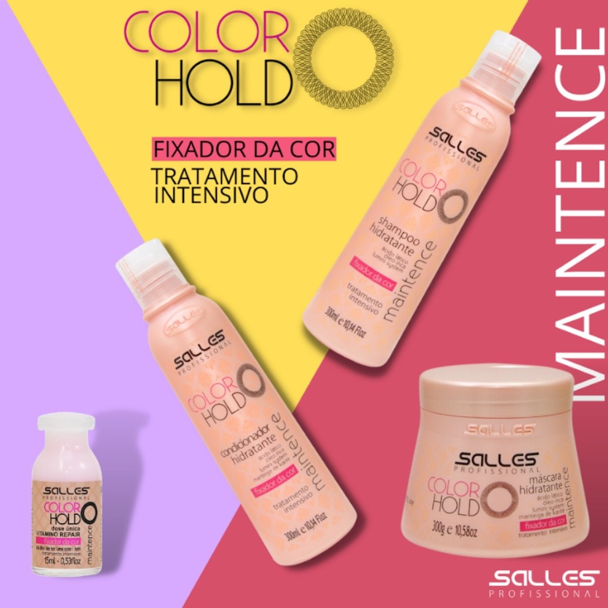 Kit Shampoo + Mascara + Condicionador ColorHold 300ml Salles ÚNICO 5