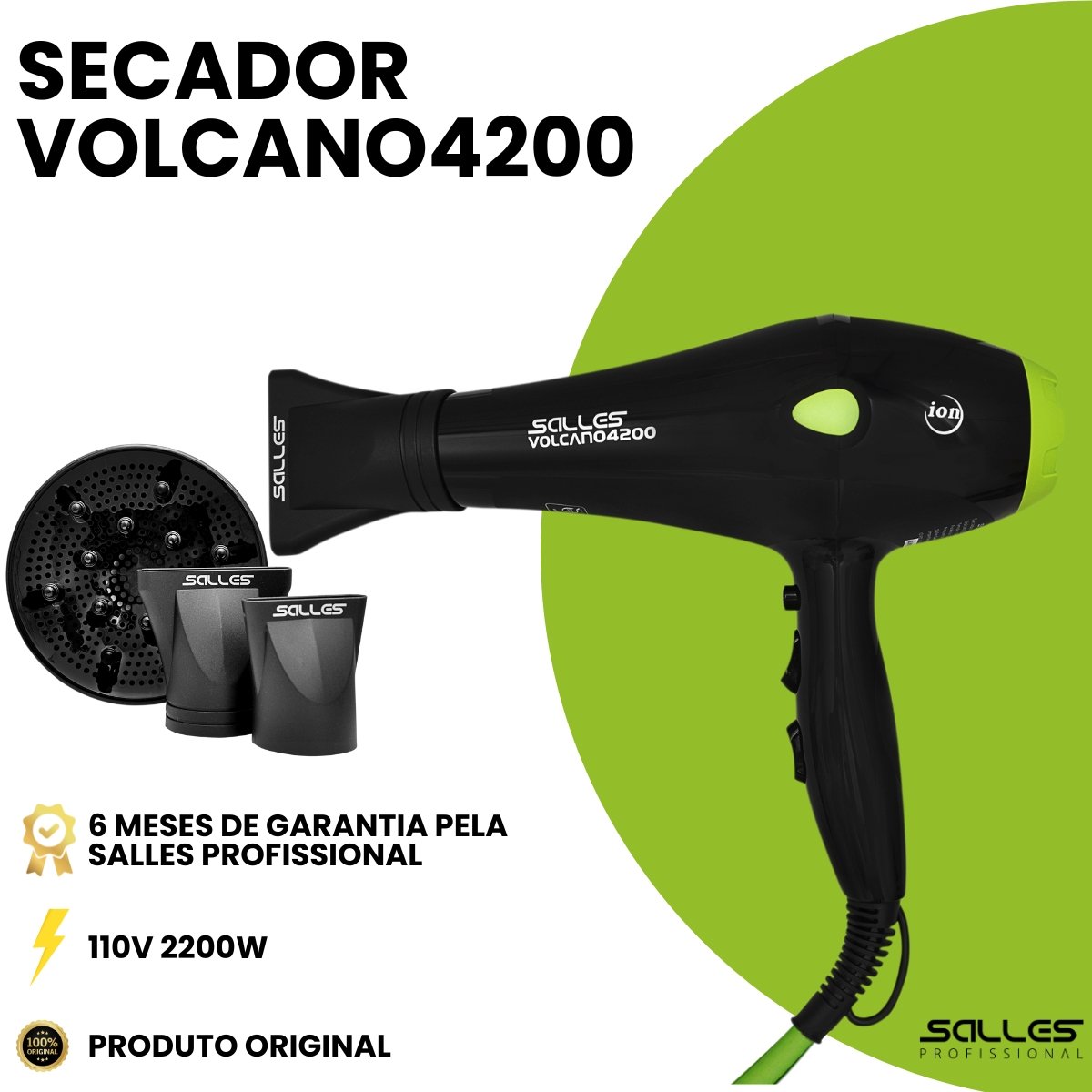 Kit Chapinha Titanium Azul + Secador Volcano4200 Verde 220v 220V 8
