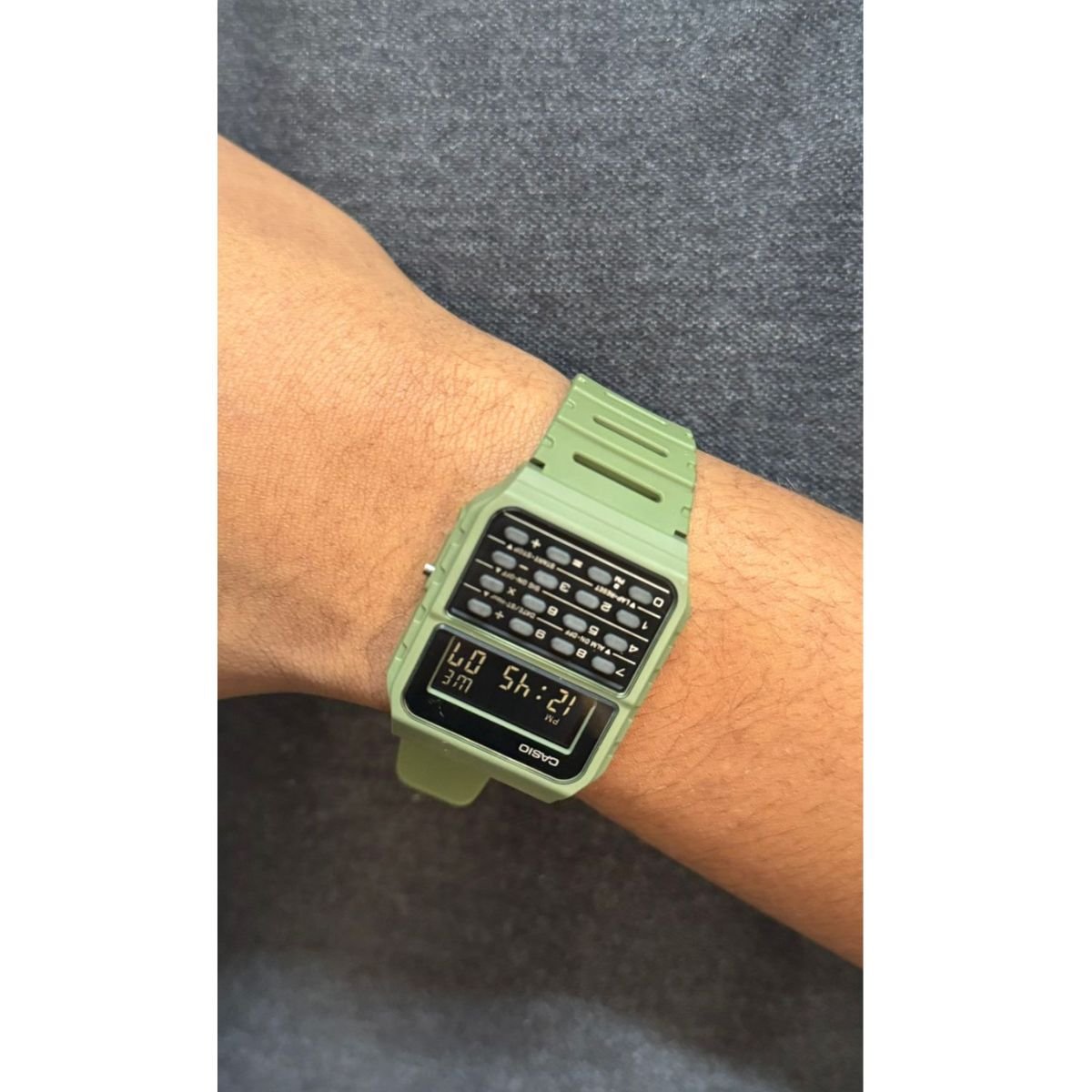 Relógio Masculino Casio Original CA53WF3BDF Pulseira Silicone Preto Verde 4