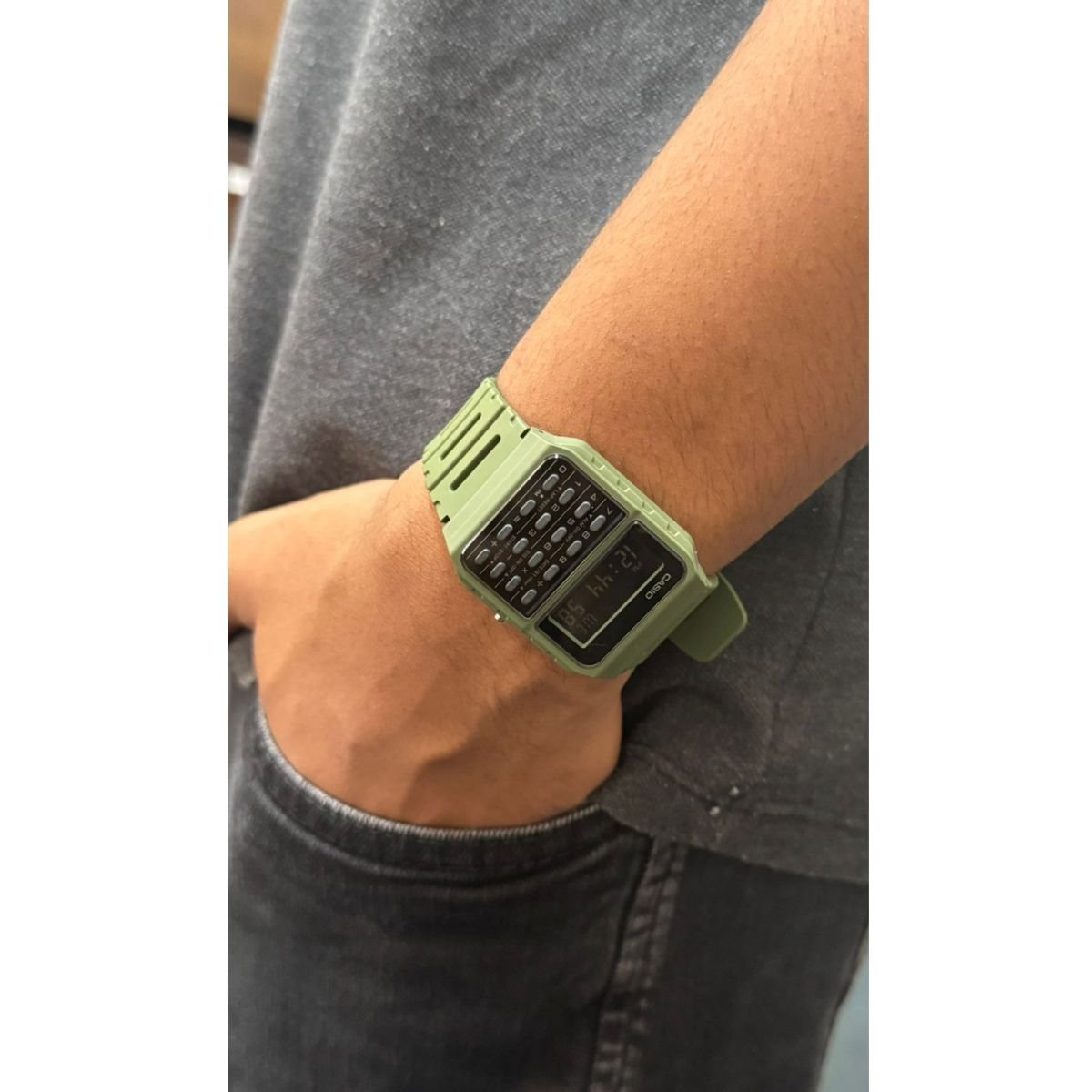 Relógio Masculino Casio Original CA53WF3BDF Pulseira Silicone Preto Verde 5