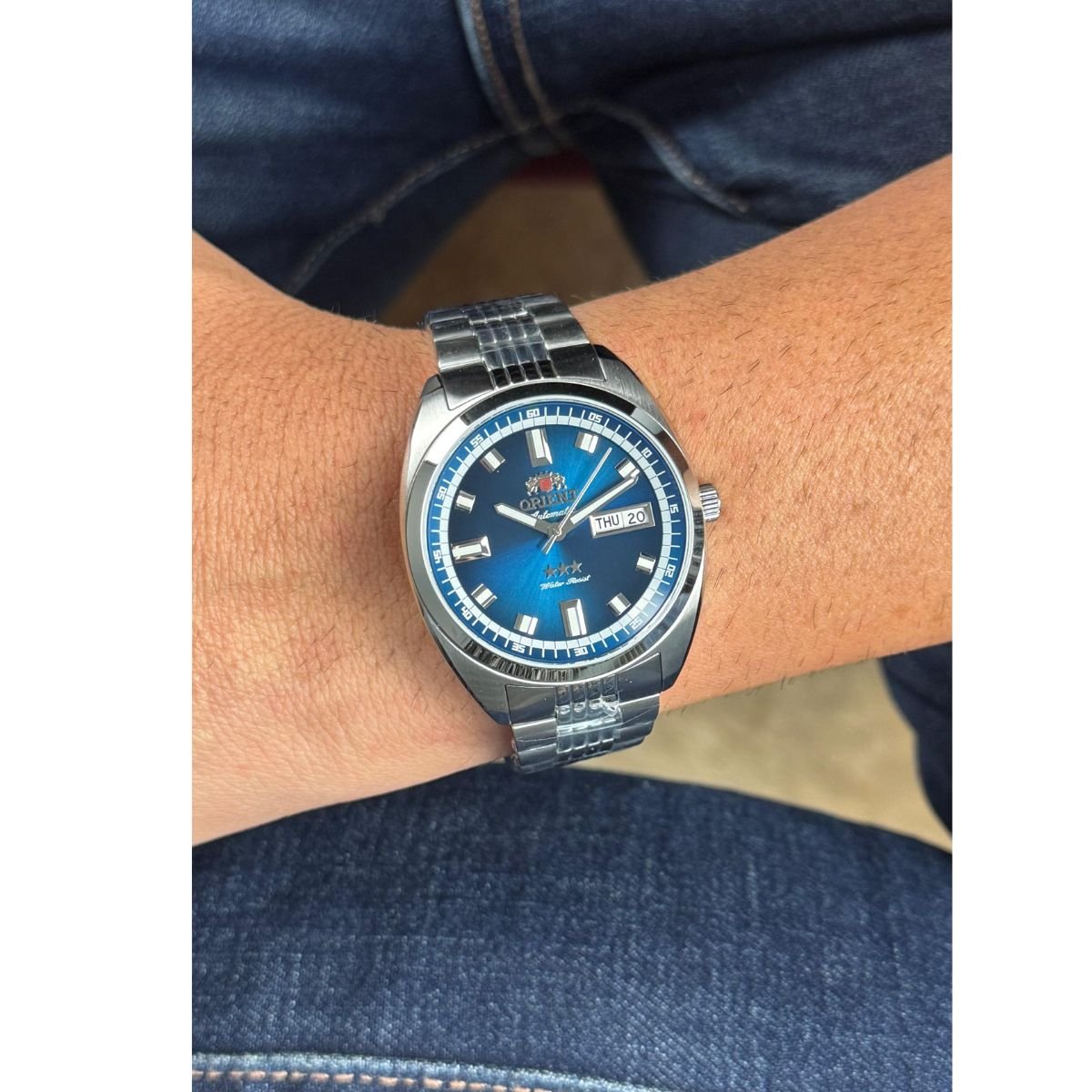 Relógio Masculino Orient Automático Heritage 3 estrelas Original YN6SS004D1SX Pulseira Metal Prata Prata 3