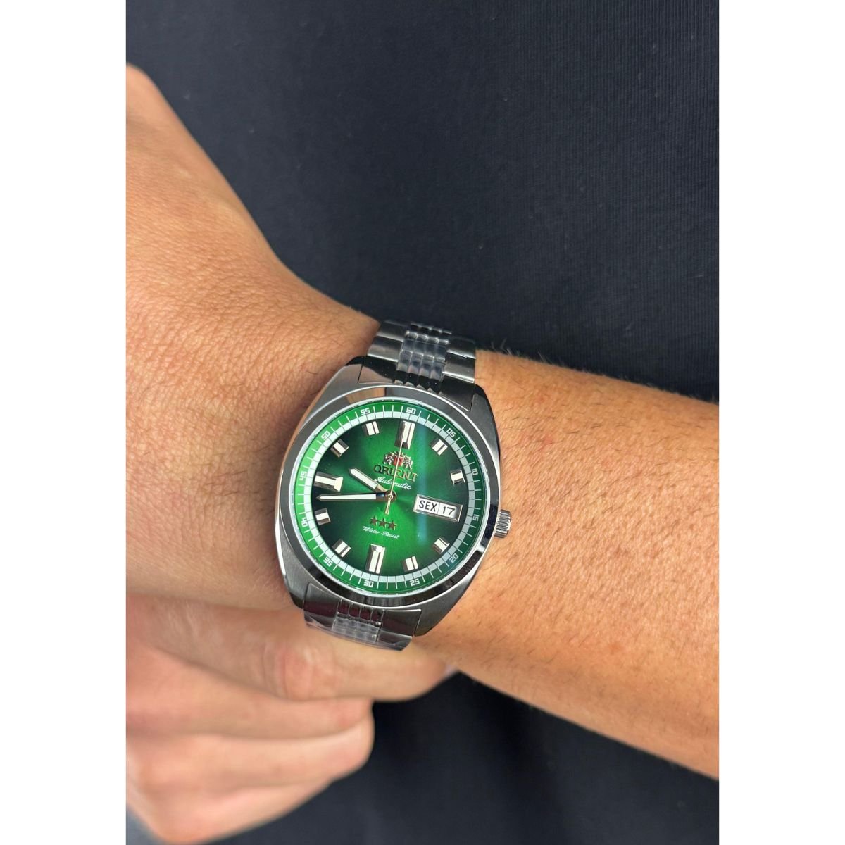 Relógio Masculino Orient Automático Heritage 3 estrelas Original YN6SS004E1SX Pulseira Metal Prata Prata 2