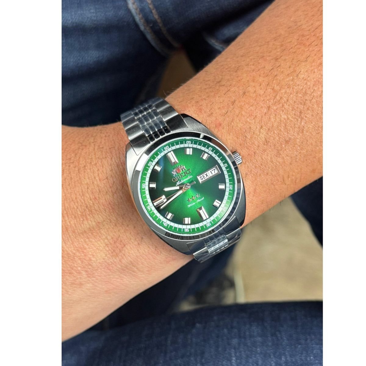 Relógio Masculino Orient Automático Heritage 3 estrelas Original YN6SS004E1SX Pulseira Metal Prata Prata 3