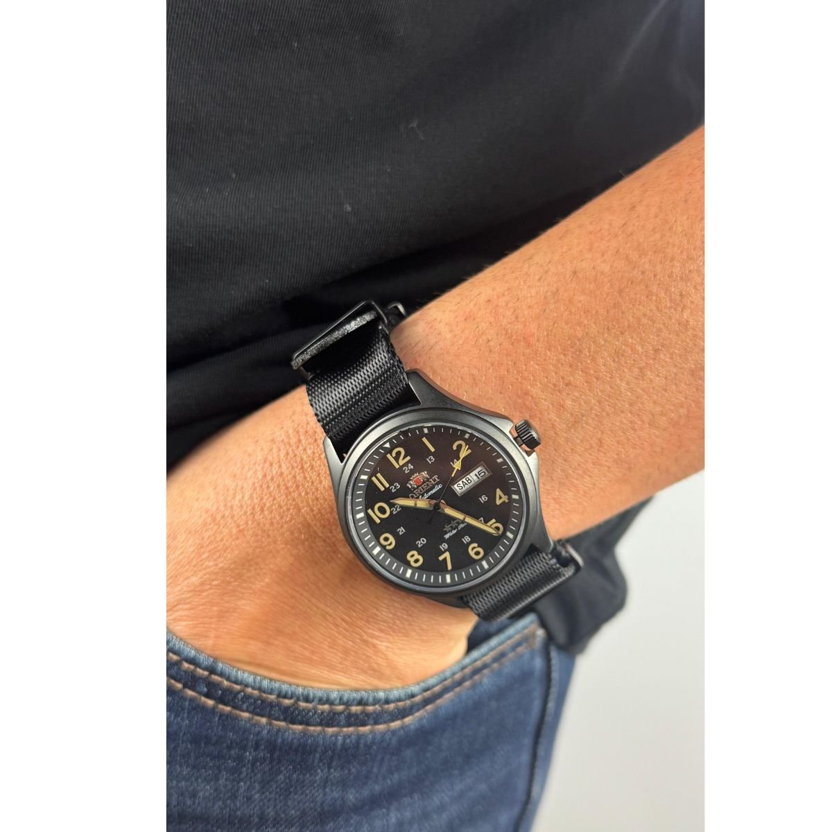 Relógio Masculino Orient Automático Sport Land Original YN6PN007P2PX Pulseira Lona Preto Preto 3