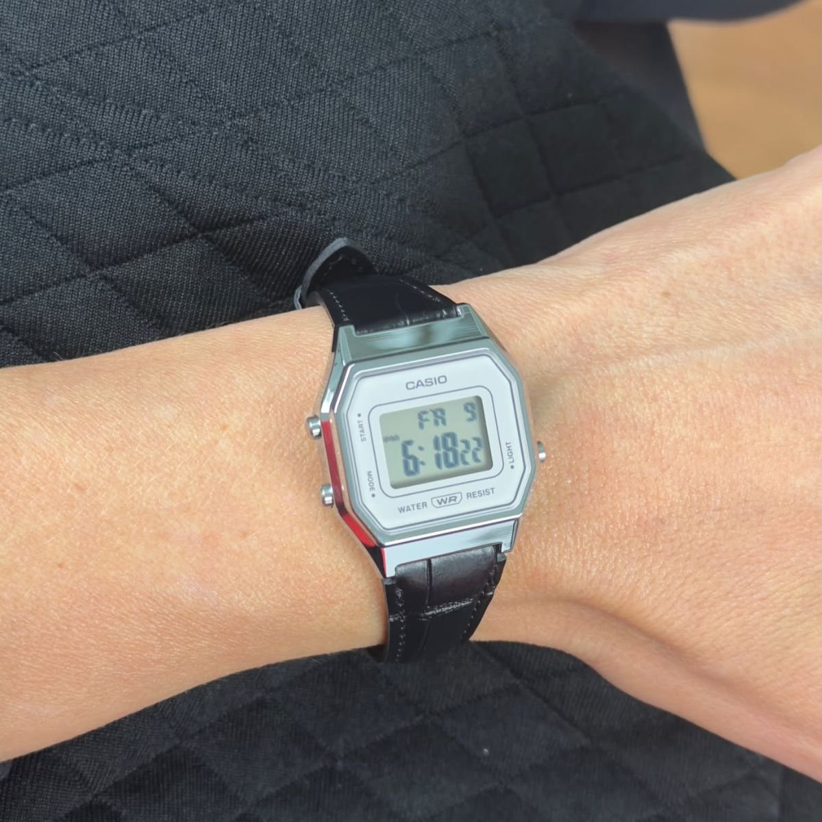 Relógio Feminino Casio Original LA680WEL1DFSC Pulseira Couro Preto Prata 4