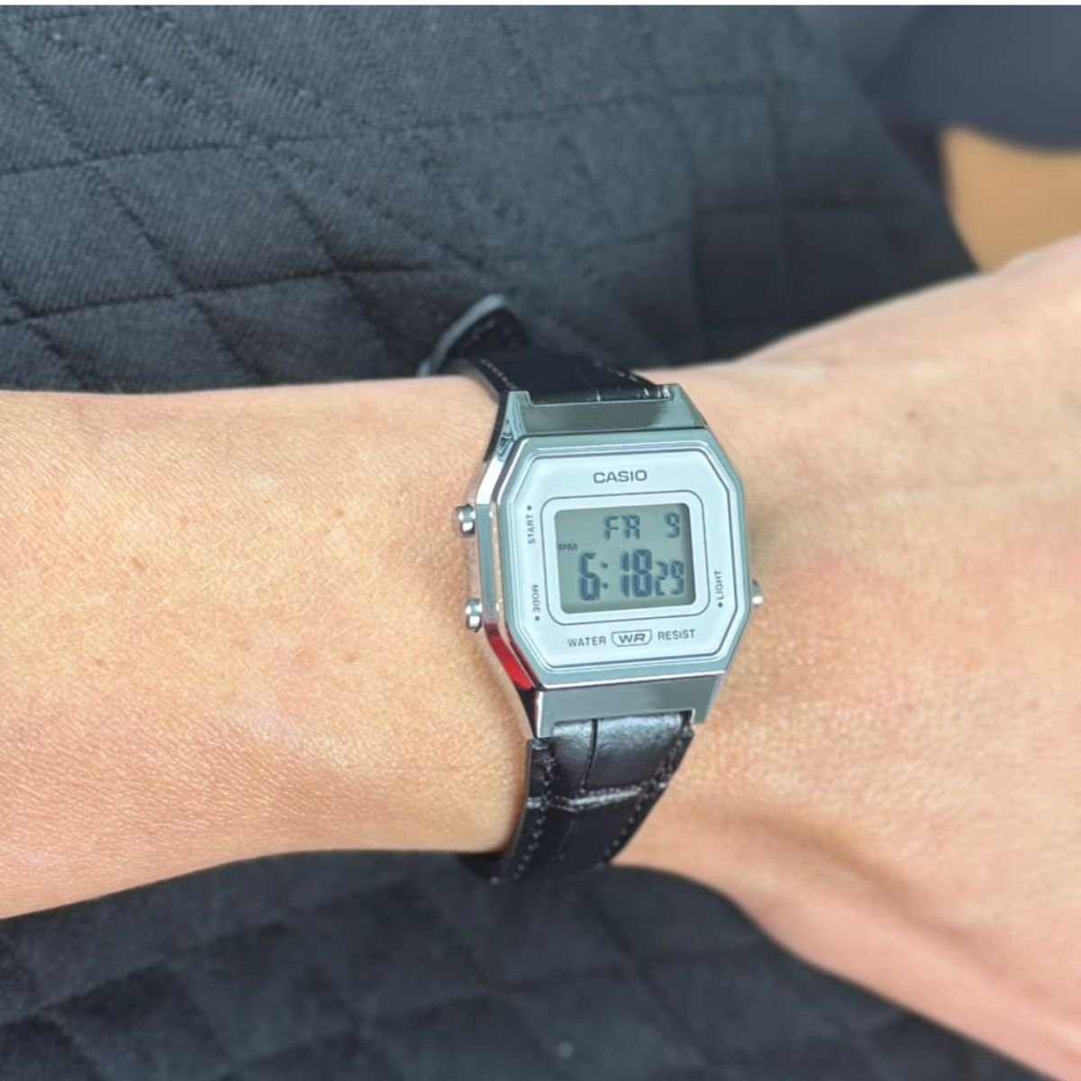 Relógio Feminino Casio Original LA680WEL1DFSC Pulseira Couro Preto Prata 5