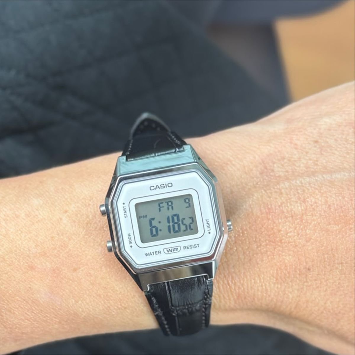 Relógio Feminino Casio Original LA680WEL1DFSC Pulseira Couro Preto Prata 6