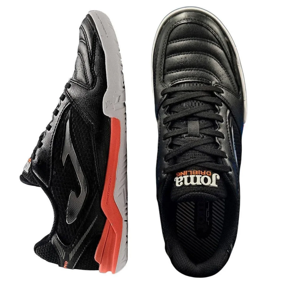Chuteira Futsal Joma Dribling Unissex Preto Coral Preto/Laranja