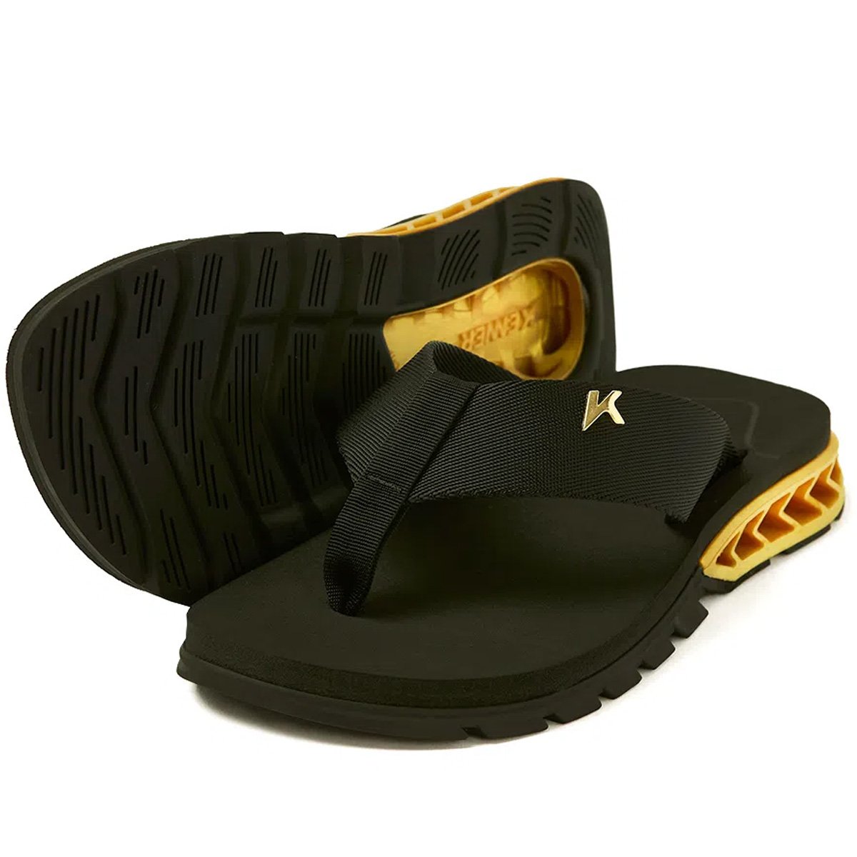 Chinelo Kenner Rakka Masculino Preto Dourado Preto 2