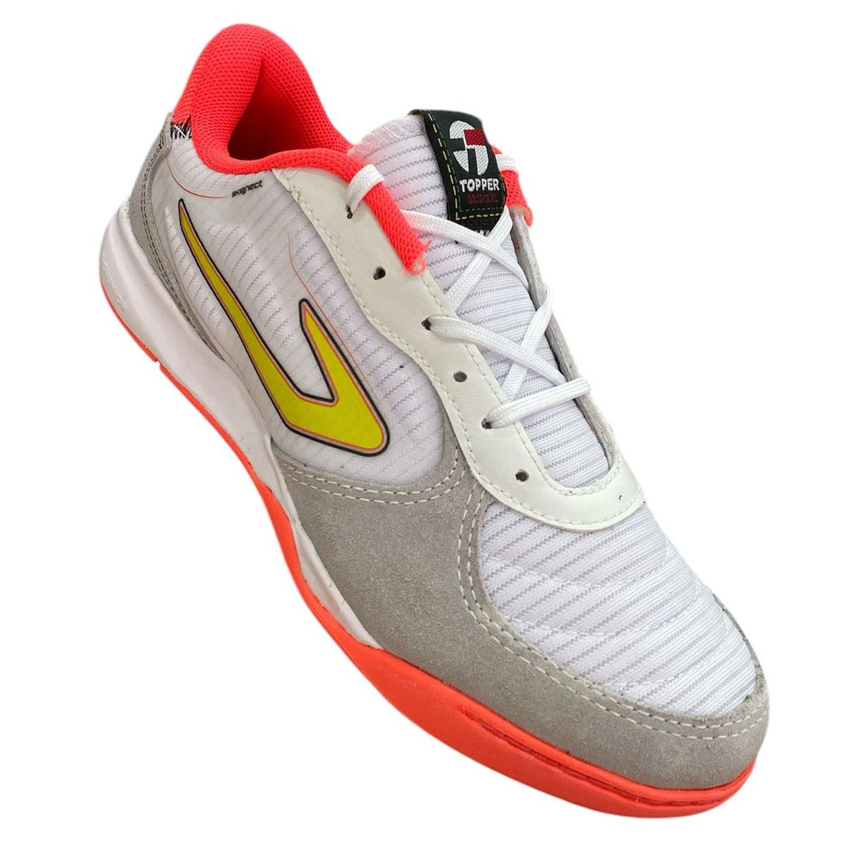 Chuteira Futsal Topper Letra 4 Unissex Branco Coral Branco/Coral 3