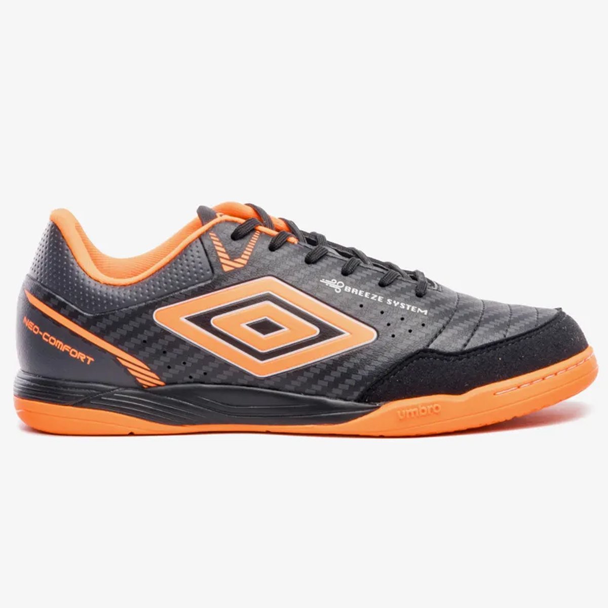 Chuteira Futsal Umbro Neo Comfort Unisssex Preto Laranja Preto