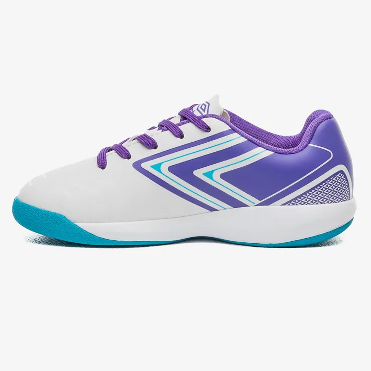 Chuteira Futsal Umbro Pro 5 Jr Infantil Branco Branco/Roxo 2